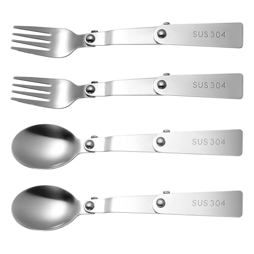 Portable Stainless Steel Cutlery Set - 4 Pcs Foldable Forks & Spoons