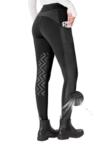 Horse Riding Pants for Women - Silicone Knee-Patch Grip, Medium Black