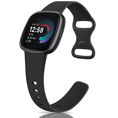 Soft Silicone Bands for Fitbit Versa 4/3 & Sense 2/1 - Black/Black, Large