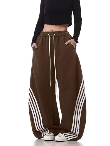 EMMIOL Women’s Y2K Baggy Barrel Striped Sweatpants High Waisted Wide