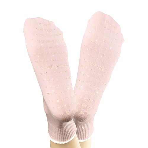 Non-Slip Women's Pilates Grip Socks - Polka Dot Heart - Yellow - 1 Pair