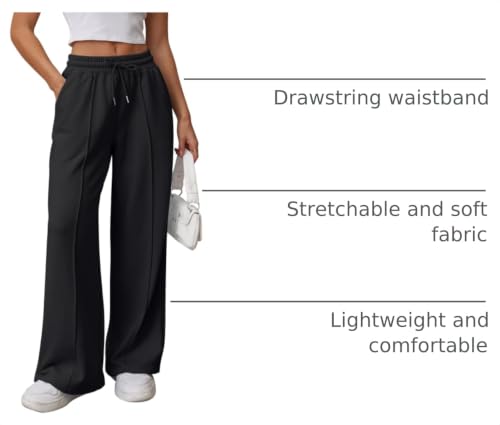 ATHMILE Women's High Waist Wide Leg Sweatpants Black XL - Baggy Lounge Pants