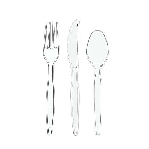 GUSTO 360 Count Combo Heavyweight Clear Plastic Cutlery Set: 180 forks, 120 spoons, 60 knives