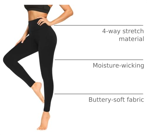 High Waisted Tummy Control Leggings for Women - Black - Small-Medium