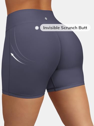 High Waist Women's Workout Shorts 6" Breathable Elastic - Large Blue