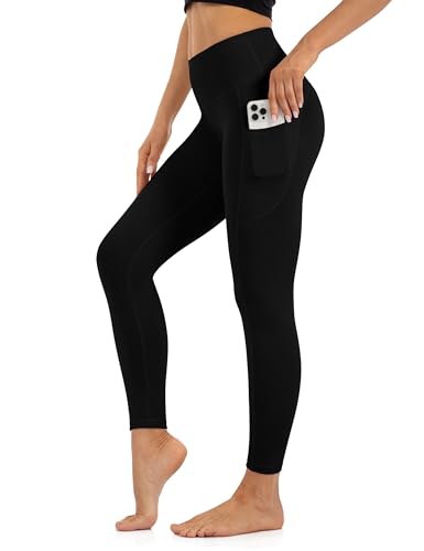 Uowou Thick High-Waisted Lounge Leggings with Large Side Pockets - Soft Tummy Control Yoga Pants for Women, Black