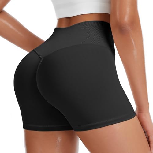High Waist Biker Shorts for Women - Squat Proof, Black - Small-Medium