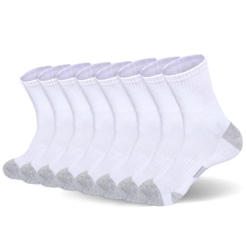 Men's Athletic Crew Socks - Cushioned, Breathable, Moisture Wicking - 12 Pairs, One Size, White