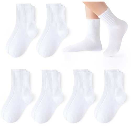 Kids Socks Boys Girls Athletic Crew, Seamless Toe, Cotton, 6 Pairs