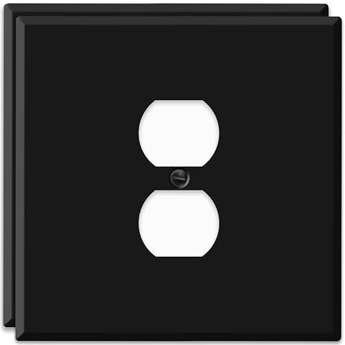(2 Pack) Jumbo 2-Gang Duplex Outlet Cover Plate – Oversized 5.5"x5.5" Centered Receptacle Faceplate, Heavy-Duty Black Metal, Matte Finish, Screw Mount, Made in USA, Fits Standard Duplex Outlets