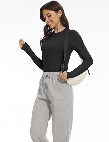 Kinglaman 5-Pack Women's Long Sleeve Crew Neck Slim Fit Tops - Black, White, Heather Grey, Medium