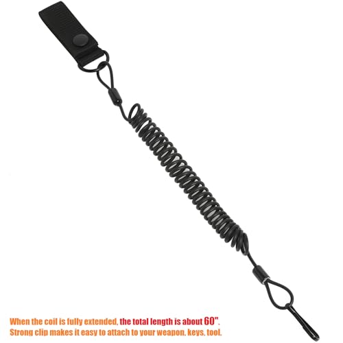 TACNEX 1 pcs Coil Pistol Lanyard Duty Belt Keeper with D Ring & Metal Clip