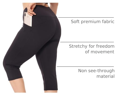 ZERDOCEAN Plus Size Black Workout Capris for Women 3X High Waist Yoga Pants