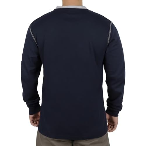 BOCOMAL FR Shirts for Men CAT2 5.5oz Long Sleeve Henley Workwear Flame Resistant Fire Retardant Shirt