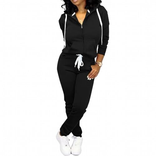 CLOCOR Women Track Suit 2-Piece Set with Pants – Black/White (Size Large)
