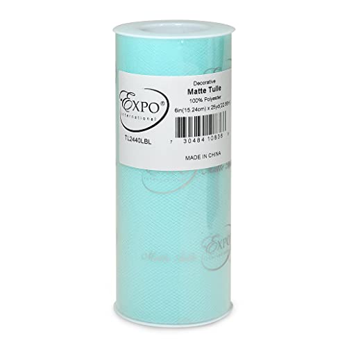 Decorative Matte Tulle Fabric - Light Blue, 6 Inch x 25 Yards