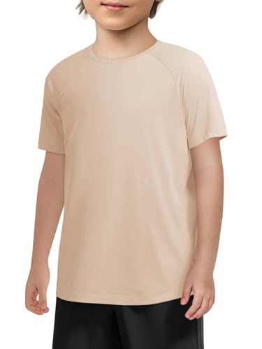 Boys Quick-Dry Athletic Performance T-Shirt - Light Khaki, 9-10 Years