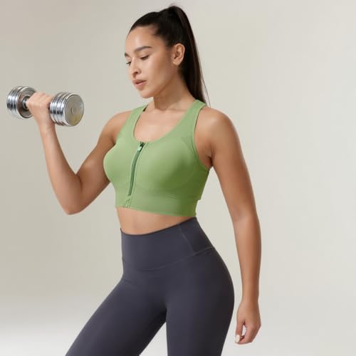 Senlinyoga Front Closure Seamless Support Women’s Everyday Sports Bra – Medium, Green+Wine