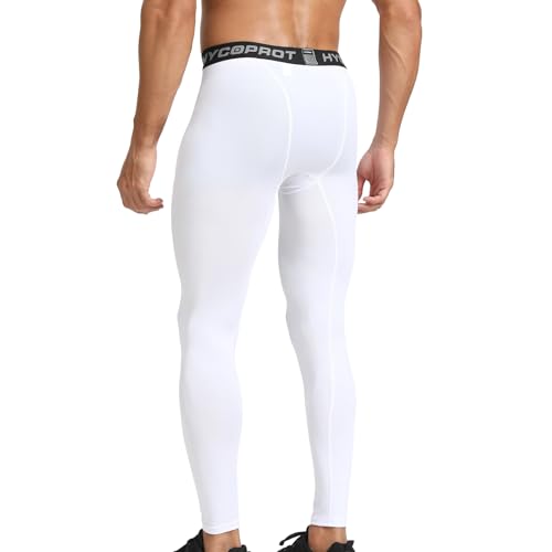 Men's Compression Pants - Cool Dry Workout Tights - White, Medium