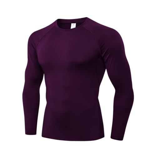 Men's Long Sleeve Compression Shirt - Athletic Base Layer Top - Maroon, Medium