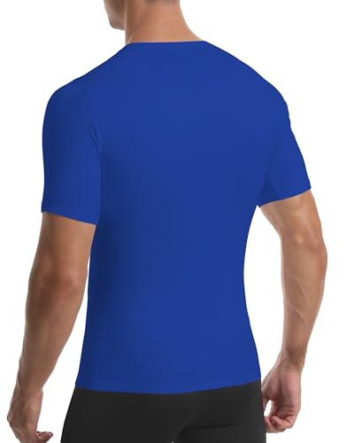 Roadbox Men's Compression Shirt Short Sleeve - Small Black/White/Royal Blue 3-Pack Athletic Workout Tops