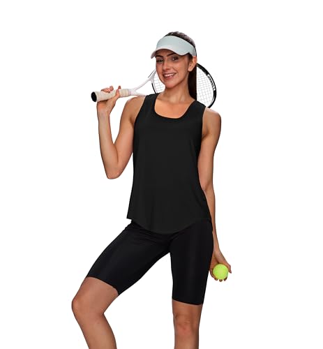 WIHOLL Women's Athletic Tank Top Black Large Summer Workout Gym & Beach Wear