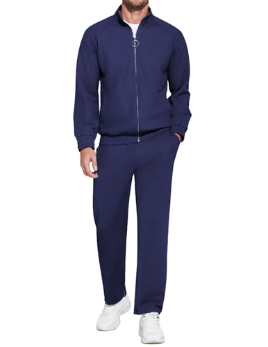 Men's Jacquard Textured Jogging Set - COOFANDY 2-Piece Tracksuits, Large Blue Violet