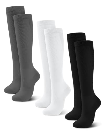 Compression Socks for Women & Men - 3 Pairs, 15-20 mmHg Support - Small-Medium