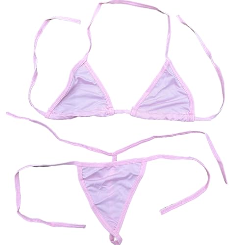 Micro Bikini Set - Pink Halter Two Piece Swimsuit, One Size