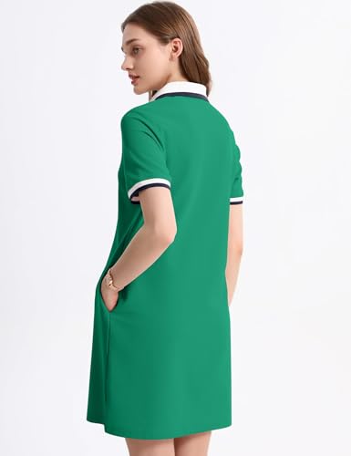 Kissonic Women's Polo Dress Short Sleeve Tennis Golf Summer Casual with Pocket - Green, Large