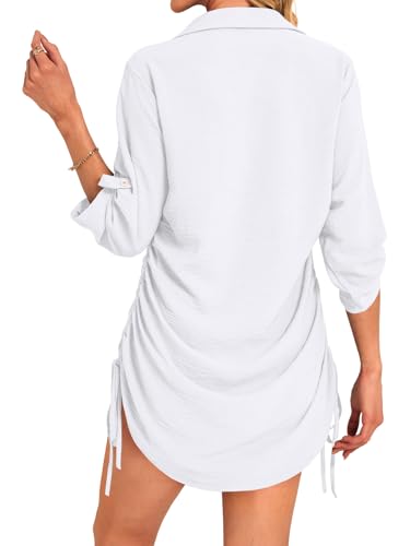 Women’s Swimsuit Coverup - White Large Beach Dress Shirt