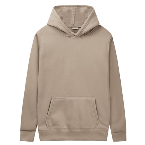 Men's Oversized Pullover Hoodie - Solid Color, Long Sleeve, Large - Camel