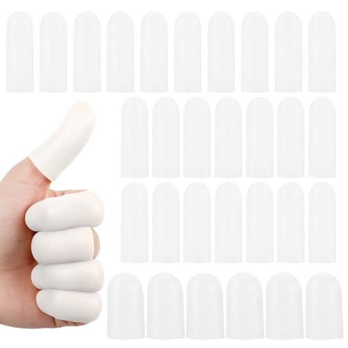 Silicone Finger Protectors - 30 Pcs Reusable Gel Finger Cots - White