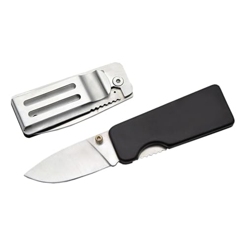 Compact Money Clip Folding Pocket Knife - 2.5" Stainless Steel Blade, Black Aluminum Handle