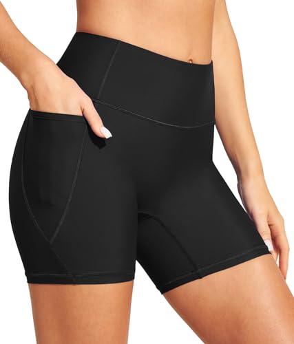 IUGA Women's 6-inch High Waist Tummy Control Swim Shorts Black Large