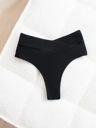 AFOLIRY Women's High Waisted Cheeky V Cut Bikini Bottoms - Black, Large