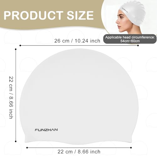 Silicone Swim Cap - Waterproof Non-Slip for Long & Short Hair - White, Large
