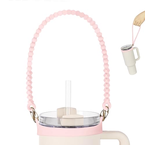 Silicone Water Bottle Handle with Strap - Pink, Fits 8-40oz Bottles