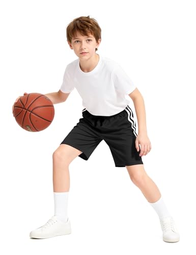 Boys Athletic Shorts - Kids Basketball & Soccer Sports - 9-10 Years Black