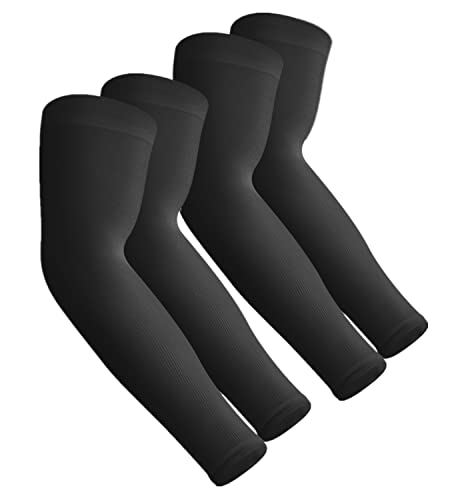 Sun Protection Cooling Arm Sleeves - Compression Tattoo Cover Up - 2 Pairs Black
