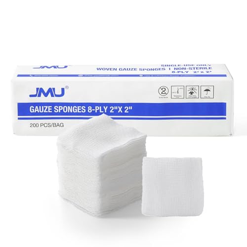 2" x 2" Woven Gauze Sponges - 200 Count, 8-Ply Non-Sterile Pads