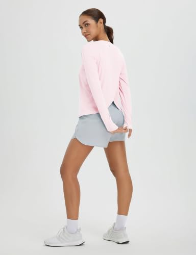 Baleaf Women's Light Pink Long Sleeve Workout Top - Quick Dry & Split Back, Medium