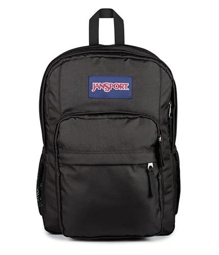 JanSport Big Plans Backpack Black - Laptop & Water Bottle Storage, Trolley Pass-Through