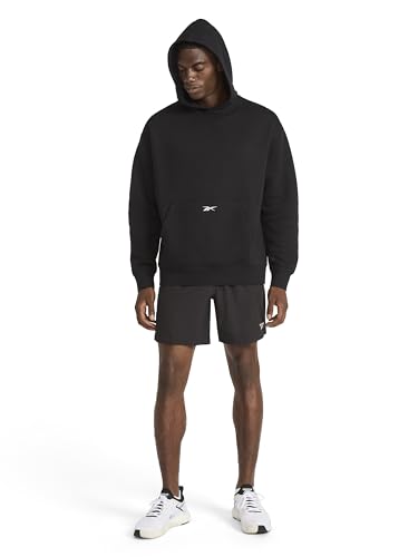 Reebok Men's Transition Hoodie Oversized Midweight Cotton-Poly Fleece – Black, Large