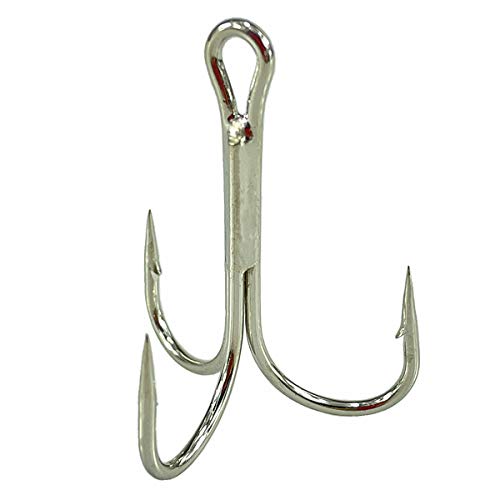 Yatrouys 50pcs Treble Hooks 1/0-5/0 High Carbon Steel Silvery Nickel Coated