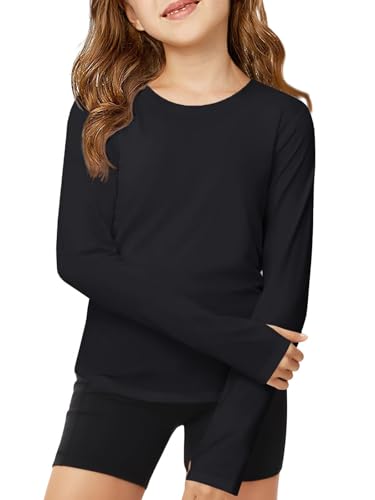 ZDC Girls Long Sleeve Athletic Tee 9-10 Years Black Quick Dry Sports Top