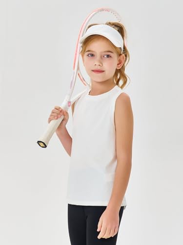 Girls Athletic Tank Top - Lightweight Sleeveless Summer Shirt - White 10-12Y