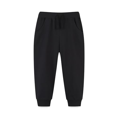 AMIYAN Toddler Sweatpants Boys Cotton Pants with Pockets & Drawstring - 4T, Black