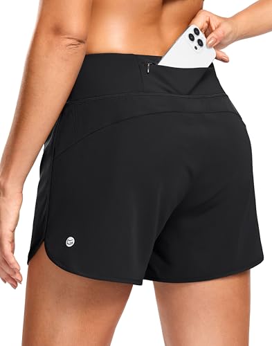 G Gradual Women's 3-Inch Running Shorts with Phone Pocket - Large Black