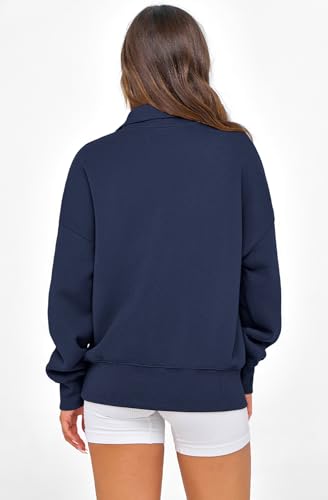 Womens Half Zip Oversized Fleece Hoodie - Navy, Small